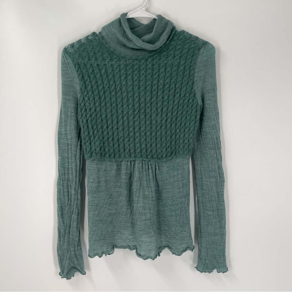 Moth Anthropologie Green Wool Mohair Cashmere Blend Turtleneck Sweater